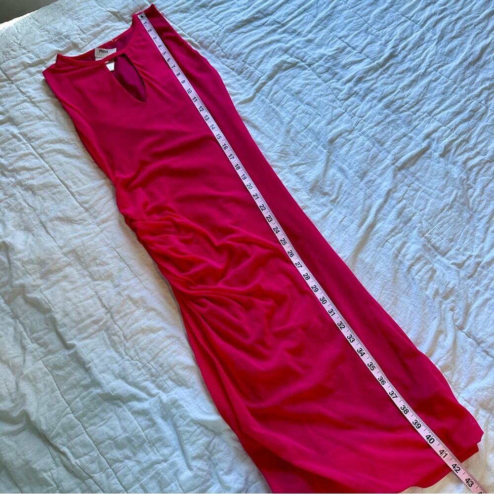 Fuzzi Raspberry Red Pink Ruched Sleeveless Dress with Keyhole Mesh - Picture 8 of 8